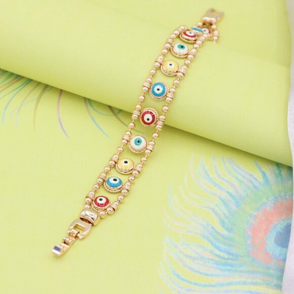 "Colorful Evil Eye Beaded Rose Gold Bracelet, XPBL0762 - Picture 7 of 12